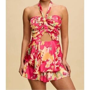 Vibrant Halter Romper with Cutout